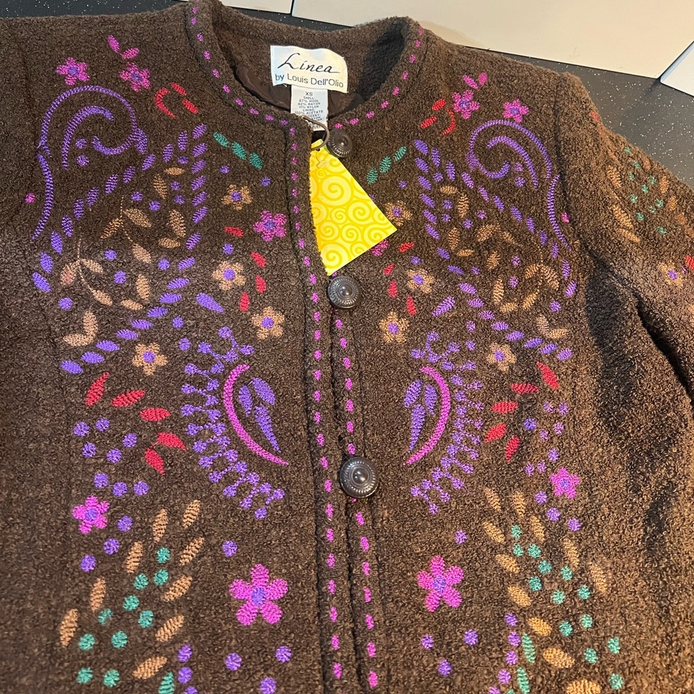 Linea by Louis Dell'Olio Dark Brown Floral Embroidered Cardigan